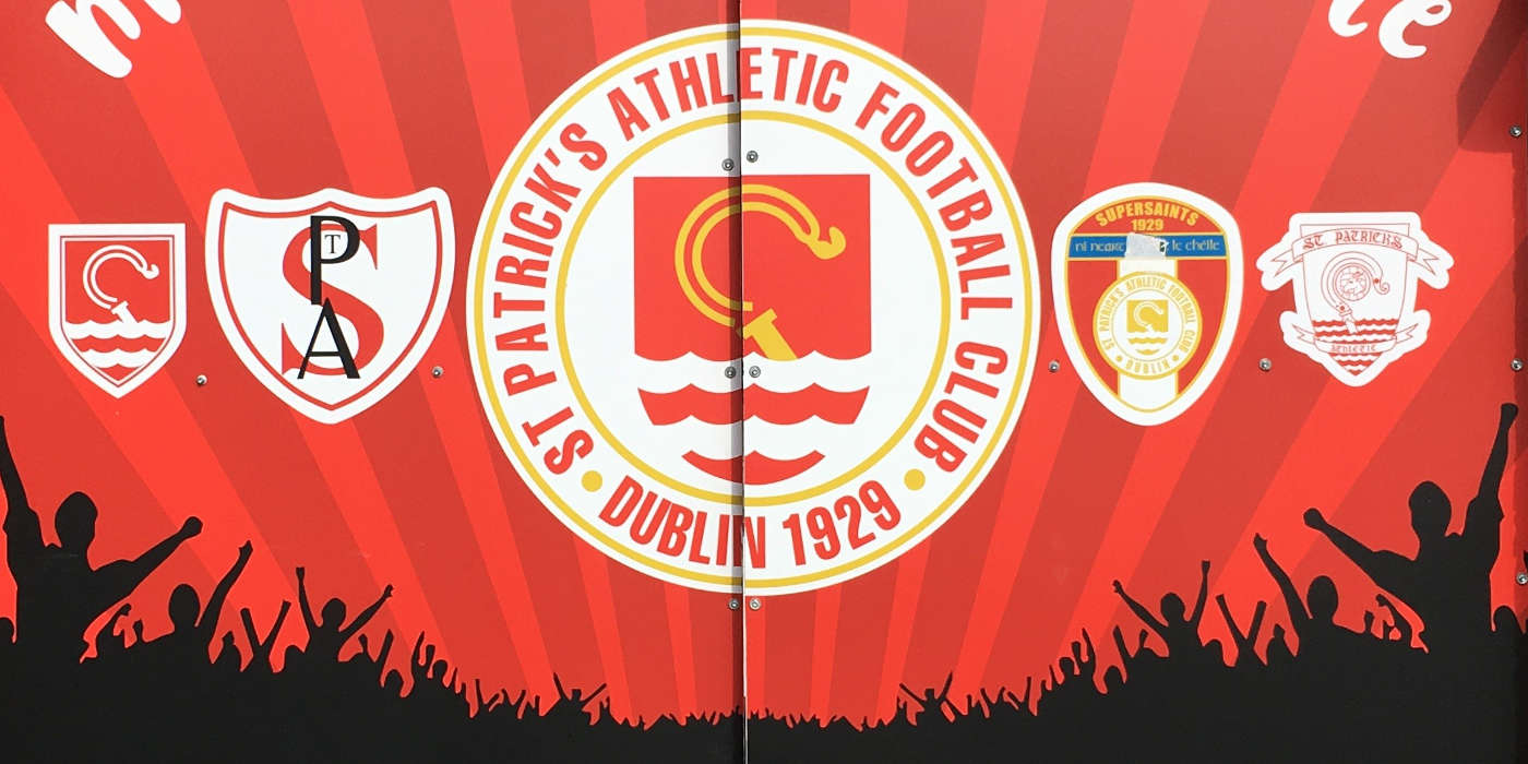 St Patrick's Athletic FC crest and supporters mural at the club entrance